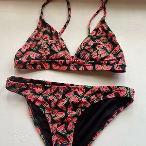 J. Crew Retro 80s Neon Pink Green Navy Blue Watermelon Fruit Swim Bikini Set XS